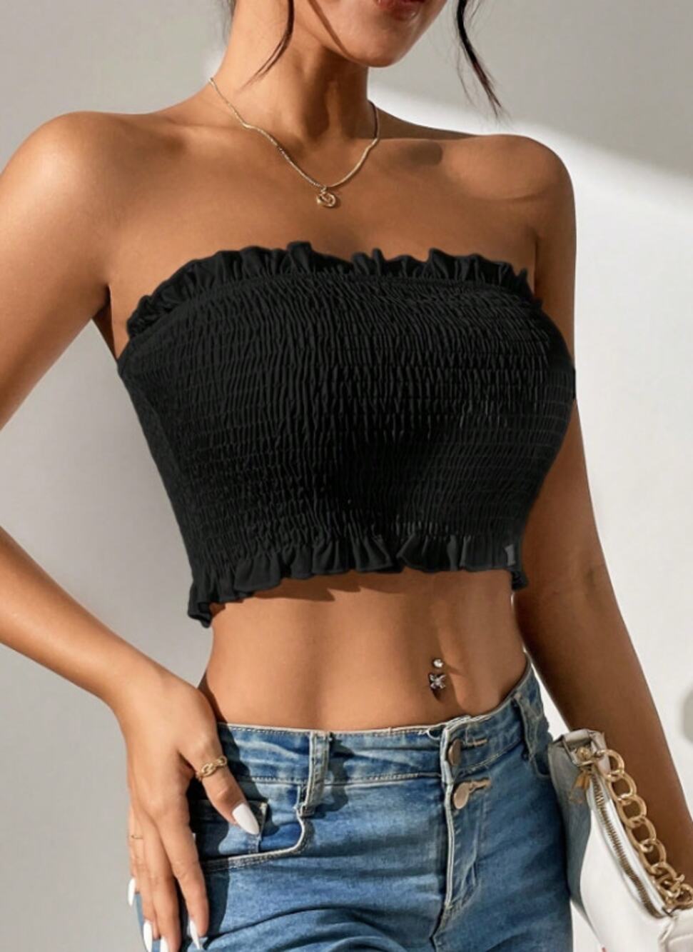 Express One Eleven Black Smocked Strapless Tube Top Women's Size Small